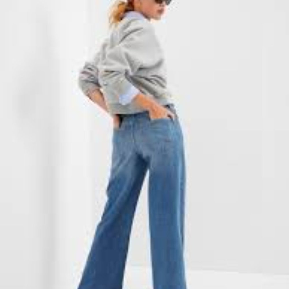GAP High Rise Stride Wide-Leg Jeans with Washwell, Medium Wash, 33R/16